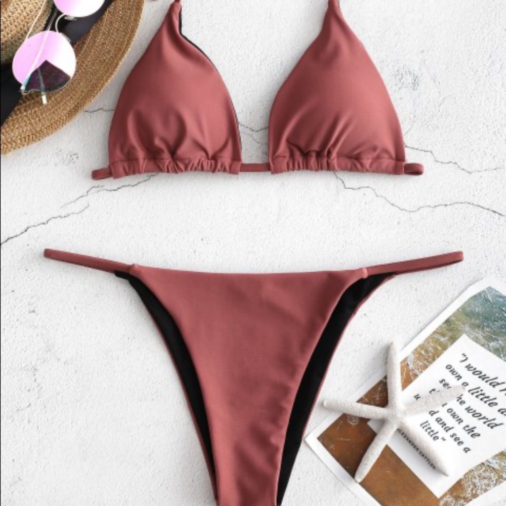 COPY - ZAFUL Maroon Halter String Bikini